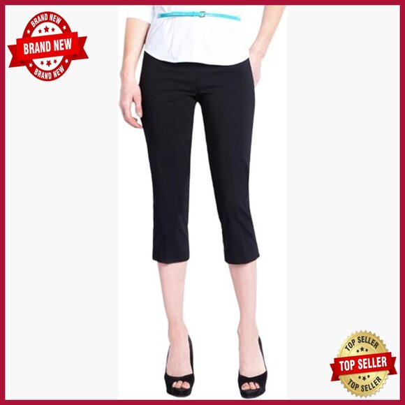 Pants - Tummy Control Pull-On Capri Pants with Wide Band, Straight Leg Fit